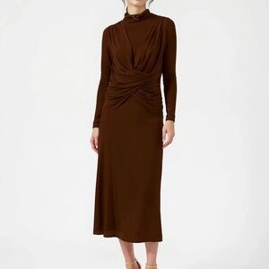 UNBRANDED Long Sleeve Maxi Dress Brown Medium
